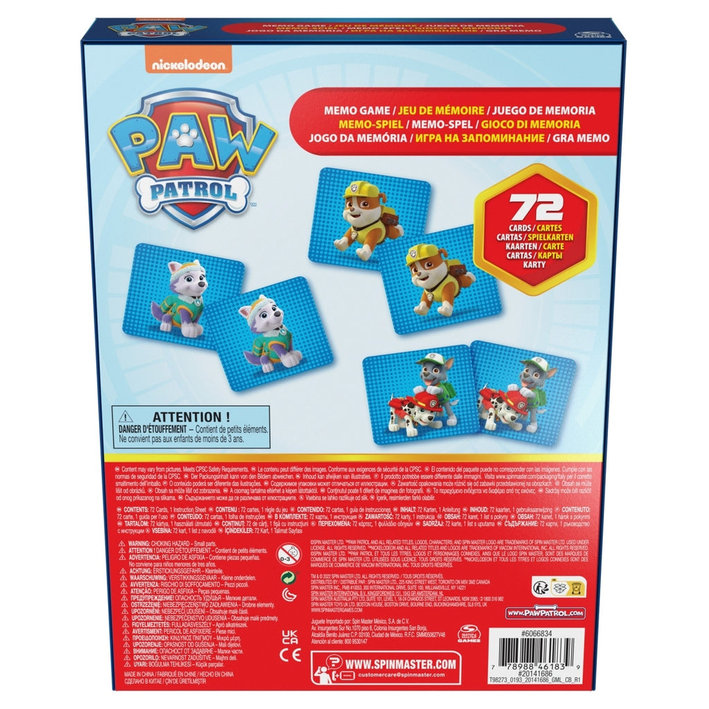 Spin Master Paw Patrol: Memo Παιχνίδι Μνήμης 72 Κάρτες (6066834)