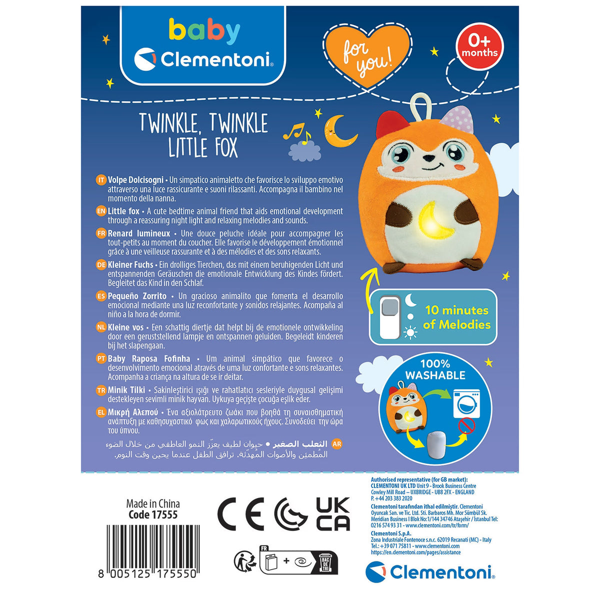 Βaby Clementoni Βρεφικό Παιχνίδι Twinkle Twinkle Αλεπού με Φως & Ήχους Για 0+ Μηνών 17555