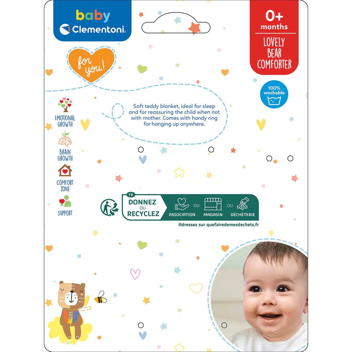 Baby Clementoni For You Βρεφικό Παιχνίδι Κουδουνίστρα Μαλακό Αρκουδάκι Για 0+ Μηνών 1000-17786
